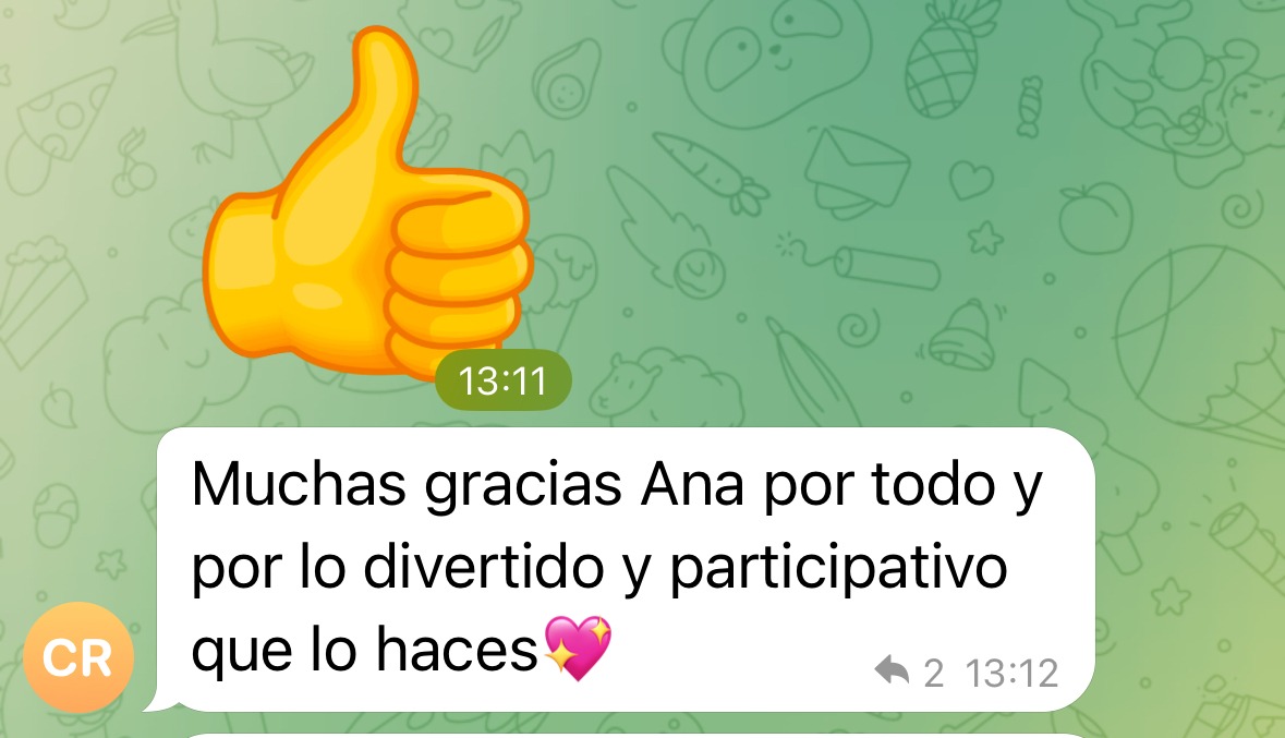 Mensaje de agradecimiento por un curso de Ana